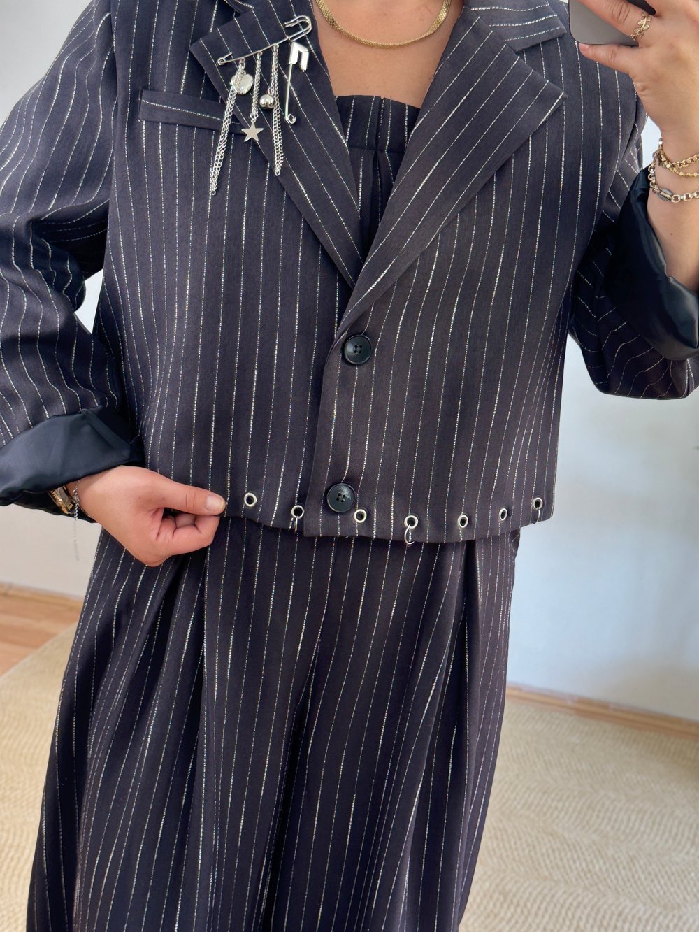 Tasarım Çizgili Blazer Ceket 