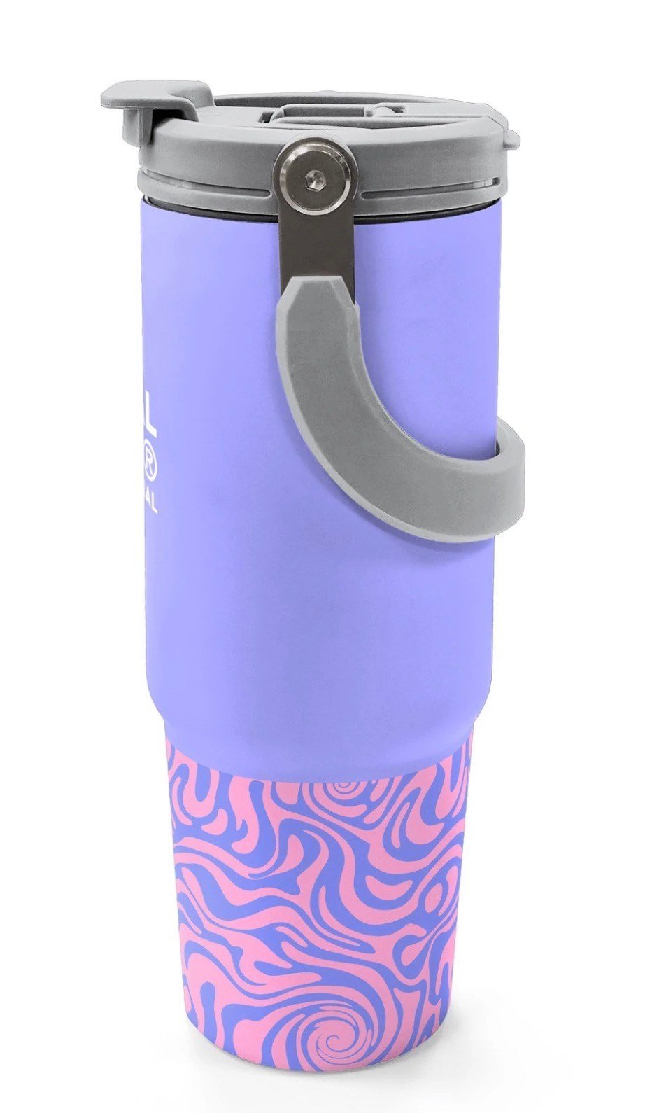 Coral High 900 ml Lila Geometrik Desenli Pipetli ve Direkt İçim Çelik Termos 