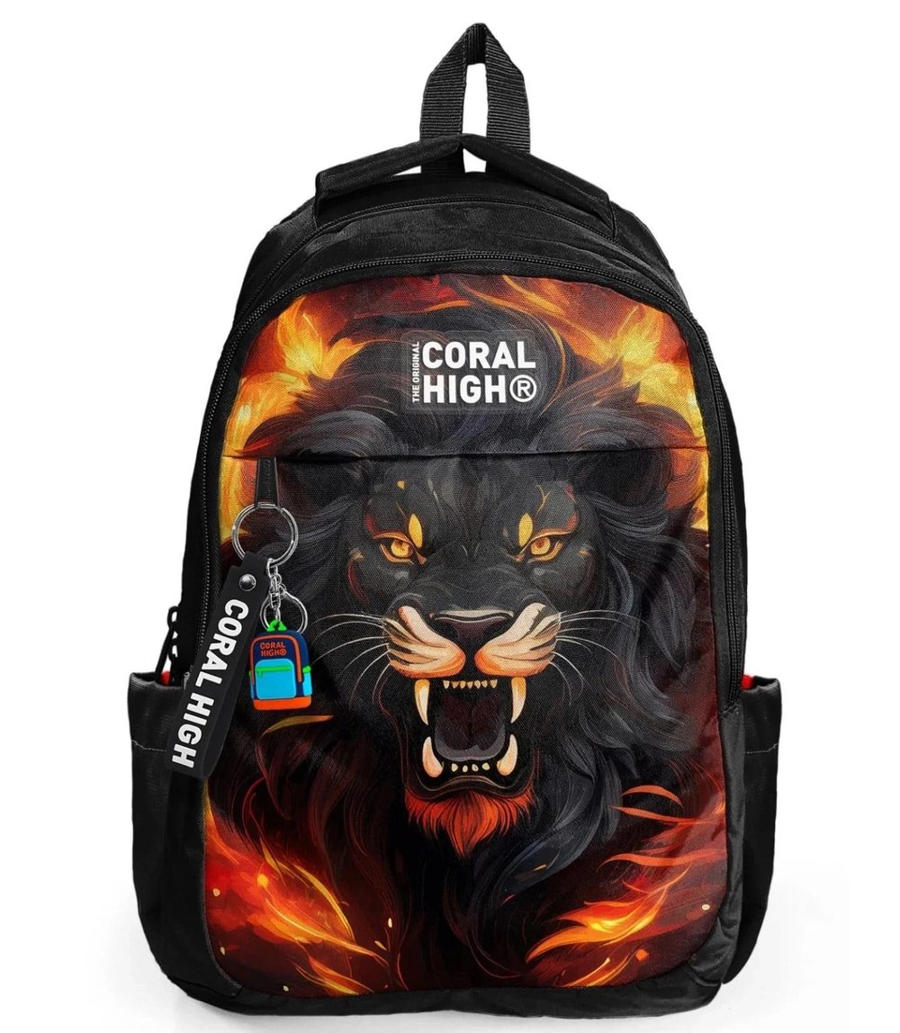 Coral High Kids Siyah Aslan Desenli Üç Bölmeli Okul Sırt Çantası