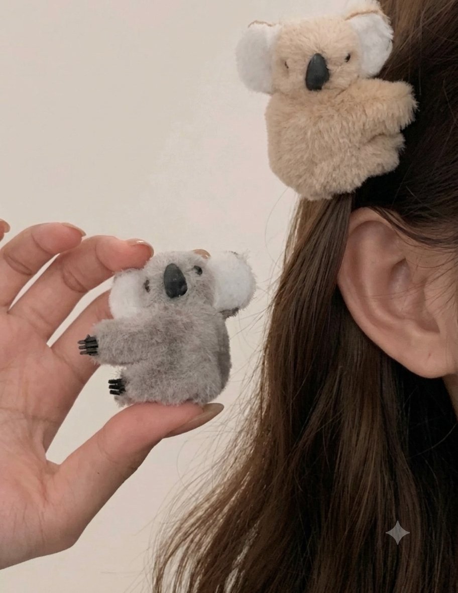 Koala Figürlü Tüylü Mandal Toka