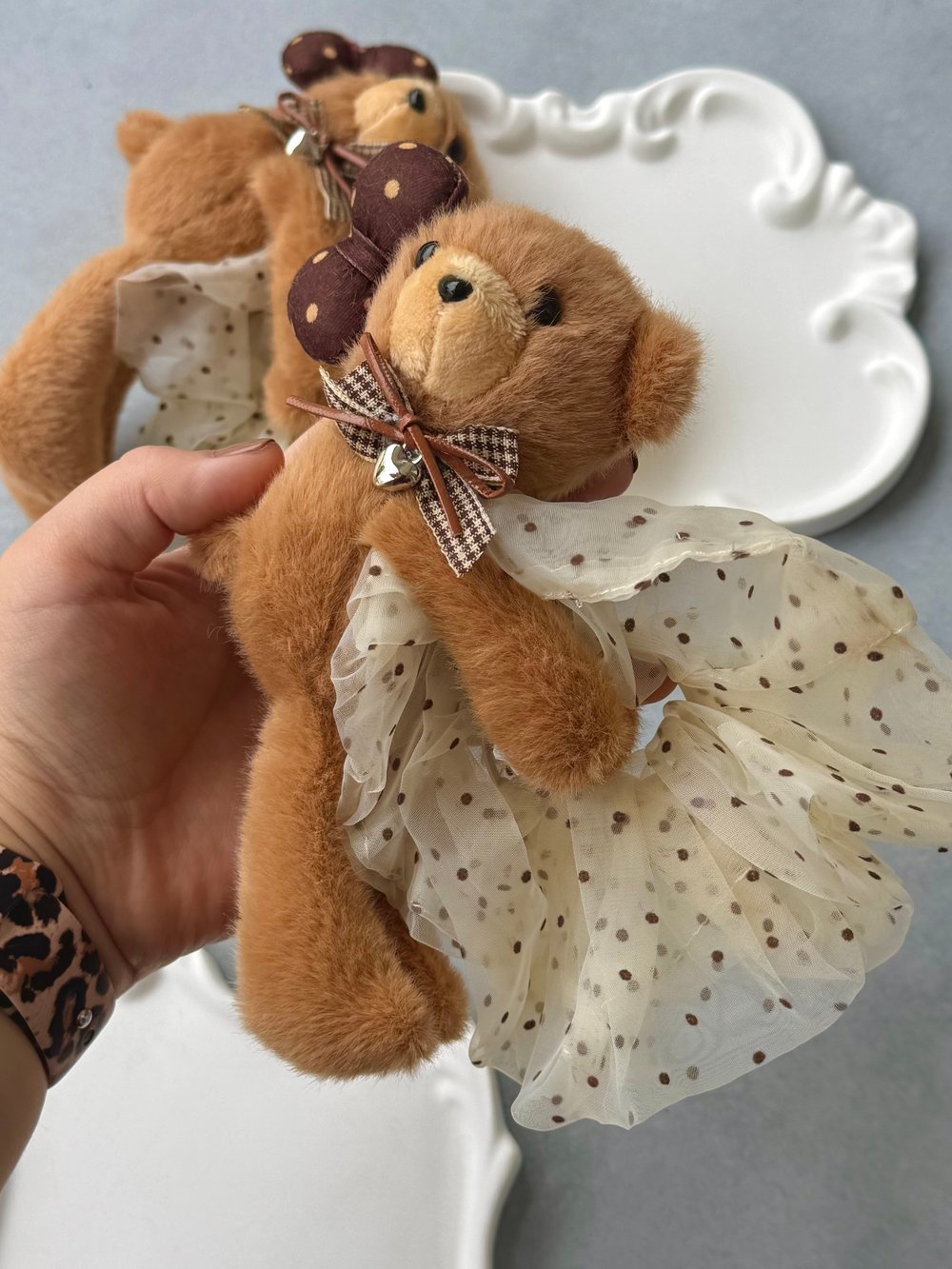 Peluş Teddy Puantiyeli Topuz Lastik Toka