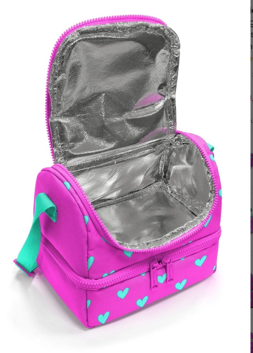 Coral High Neon Pembe Su Yeşili Kalp Desenli 2 Katlı Thermo  Beslenme Çantası