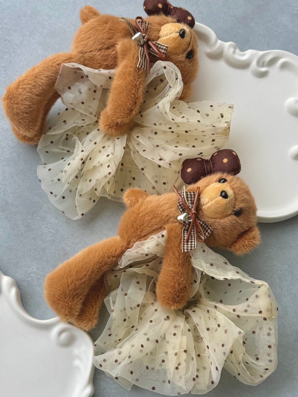 Peluş Teddy Puantiyeli Topuz Lastik Toka