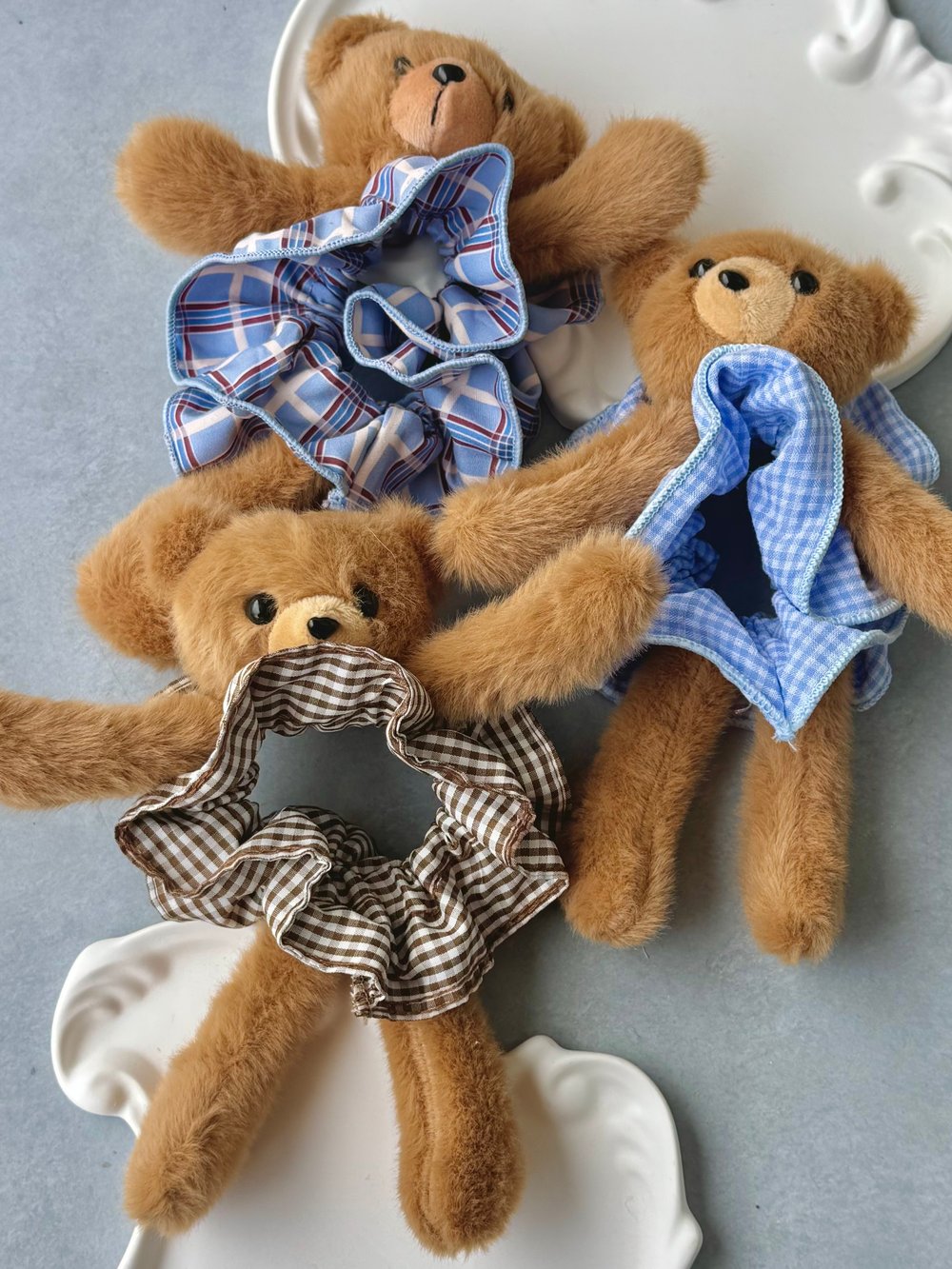 Peluş Teddy Ekose Desenli Topuz Lastik