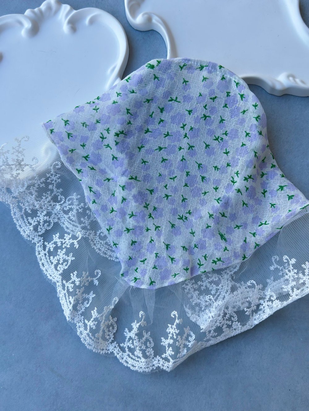 Lila Renk Çiçek Ve Dantel Detaylı Vintage Bohem Taç