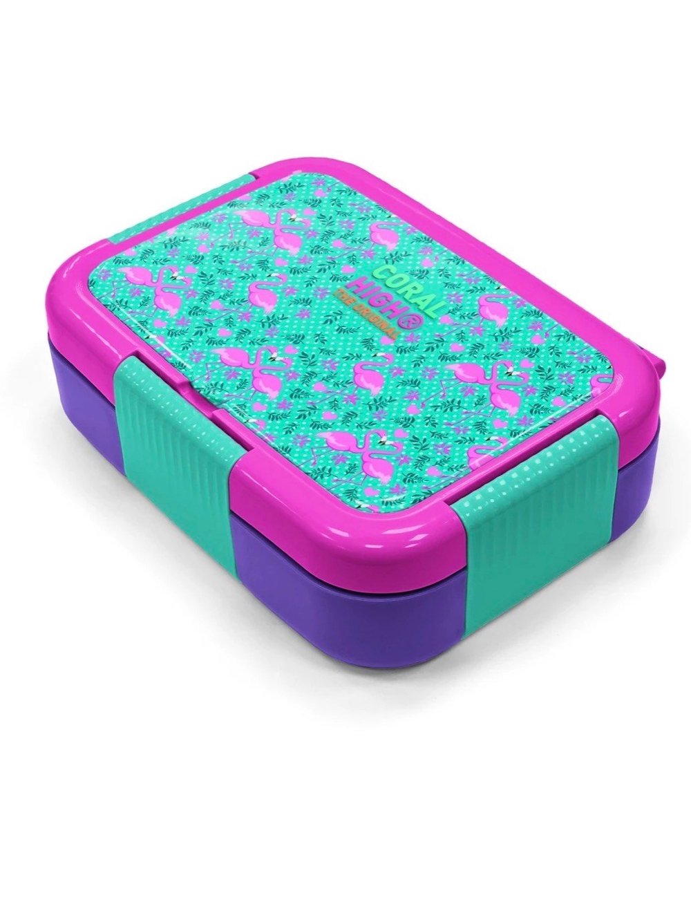 Coral High  Su Yeşili Pembe Flamingo Desenli Paslanmaz Çelik Beslenme Kabı 