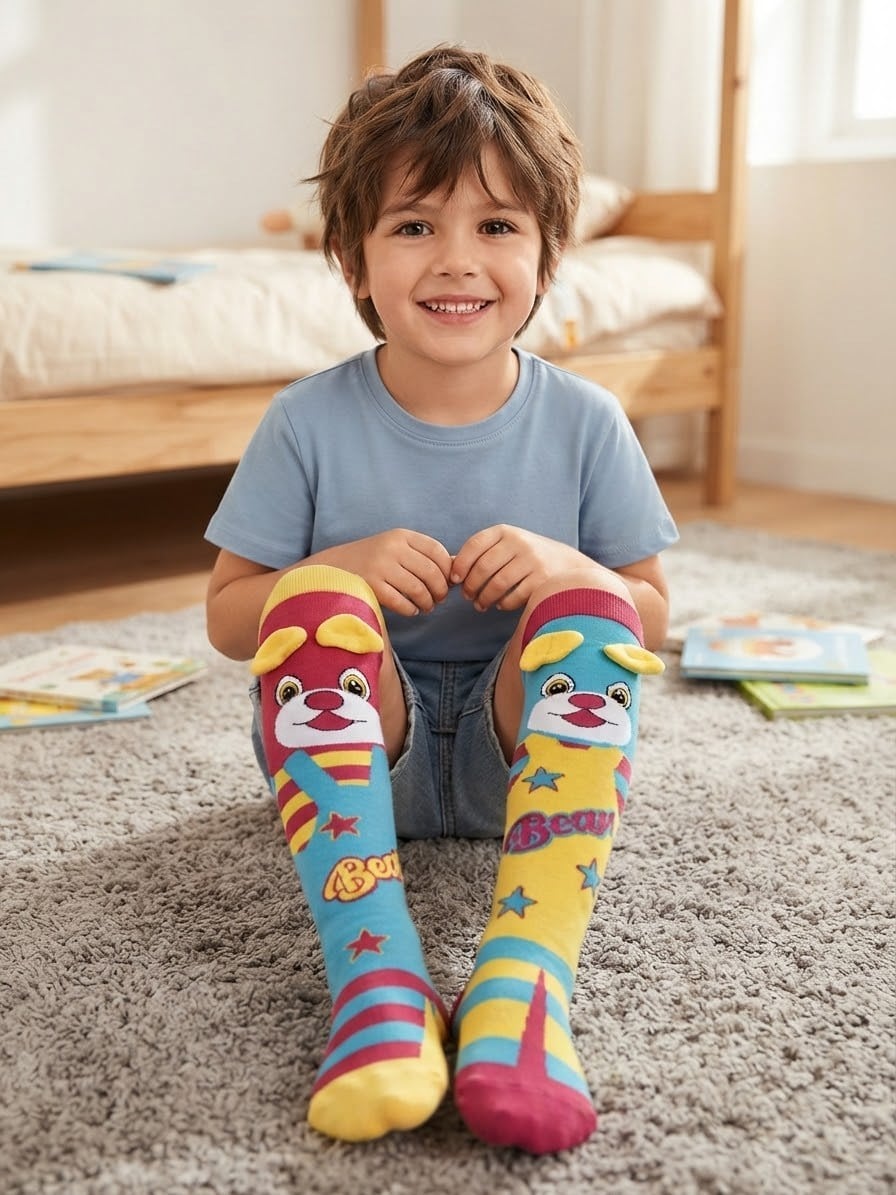 Çizgili Teddy Bear 3 Boyutlu Uzun Çorap