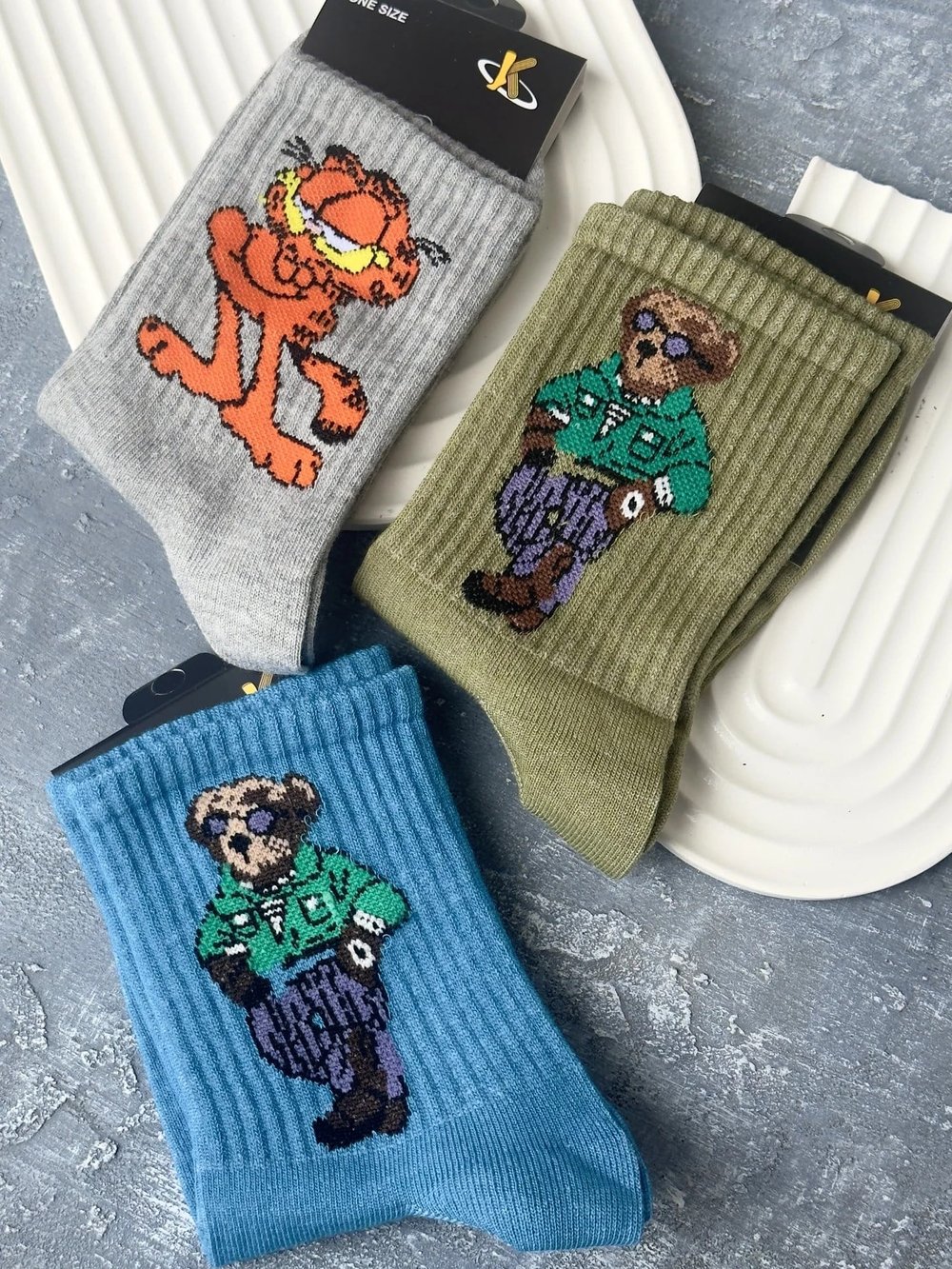 Garfield ve Teddy Desenli Çorap