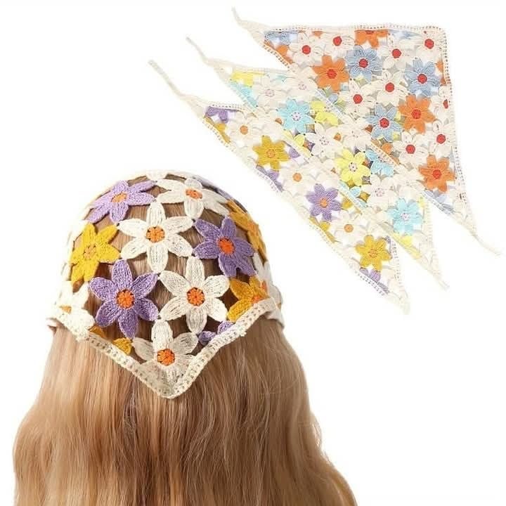 Papatya Desenli Örme Bohem Bandana