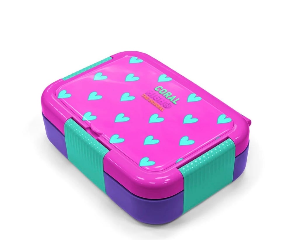 Coral High Neon Pembe Su Yeşili Kalp Desenli Paslanmaz Çelik Beslenme Kabı