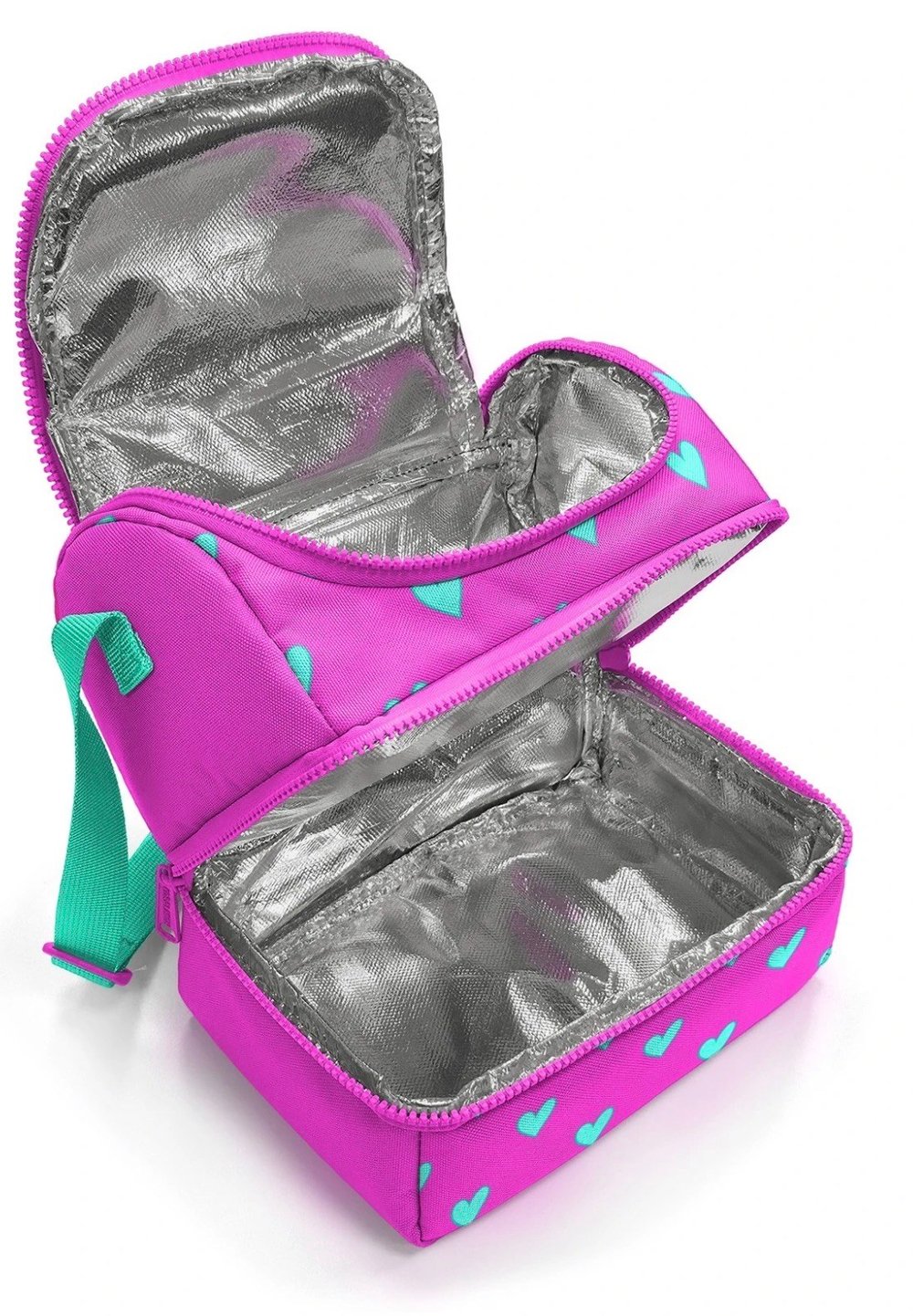 Coral High Neon Pembe Su Yeşili Kalp Desenli 2 Katlı Thermo  Beslenme Çantası