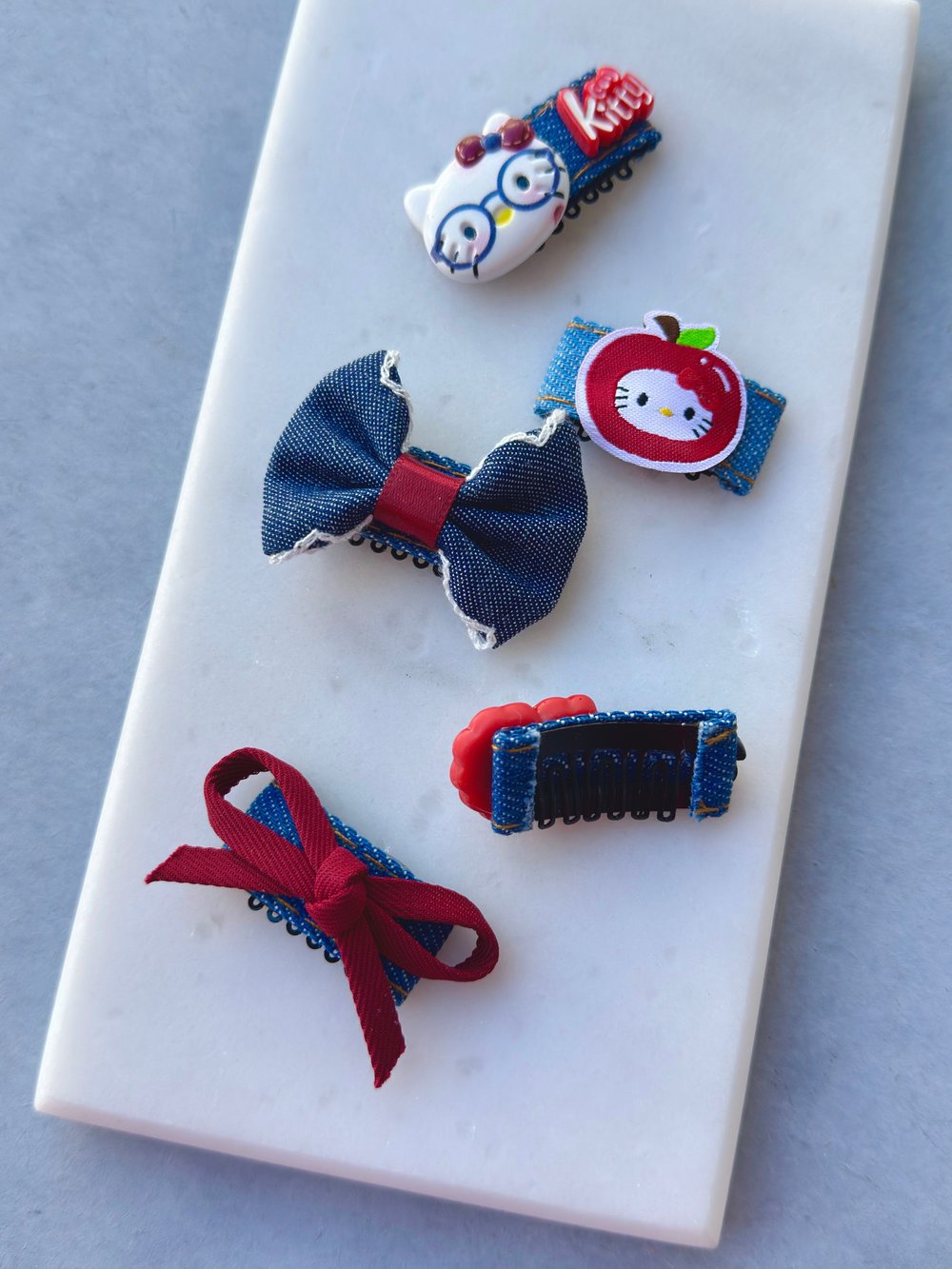 Kot Denim Hello Kitty Saçsız Bebek Tokası 5li