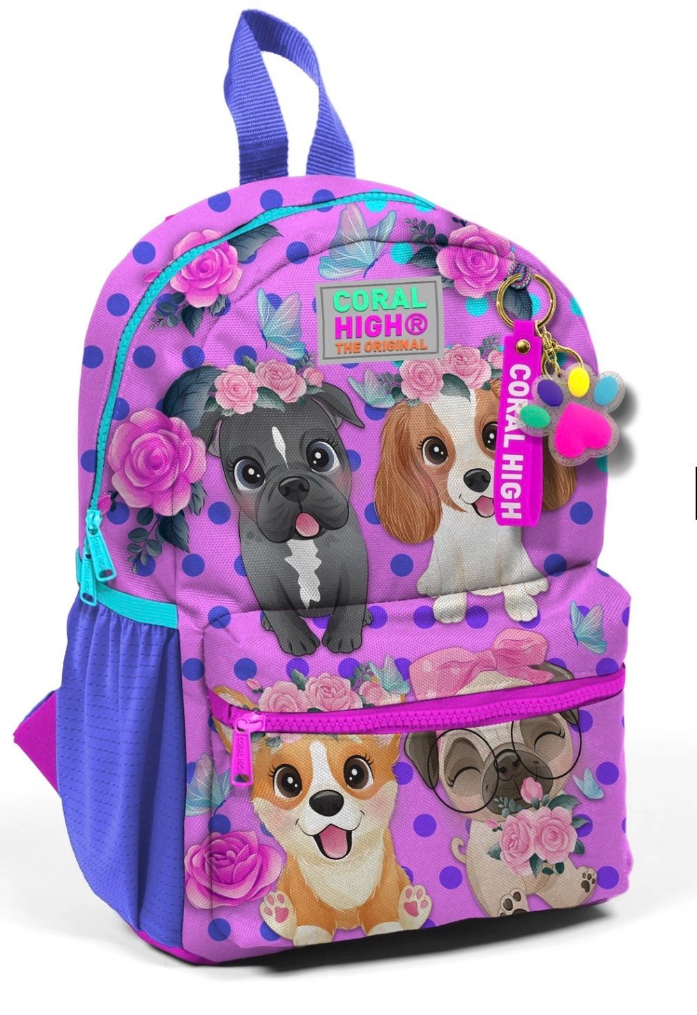Coral High Anaokulu ve 1. Sınıf  Pembe Köpek Desenli İki Bölmeli Çanta