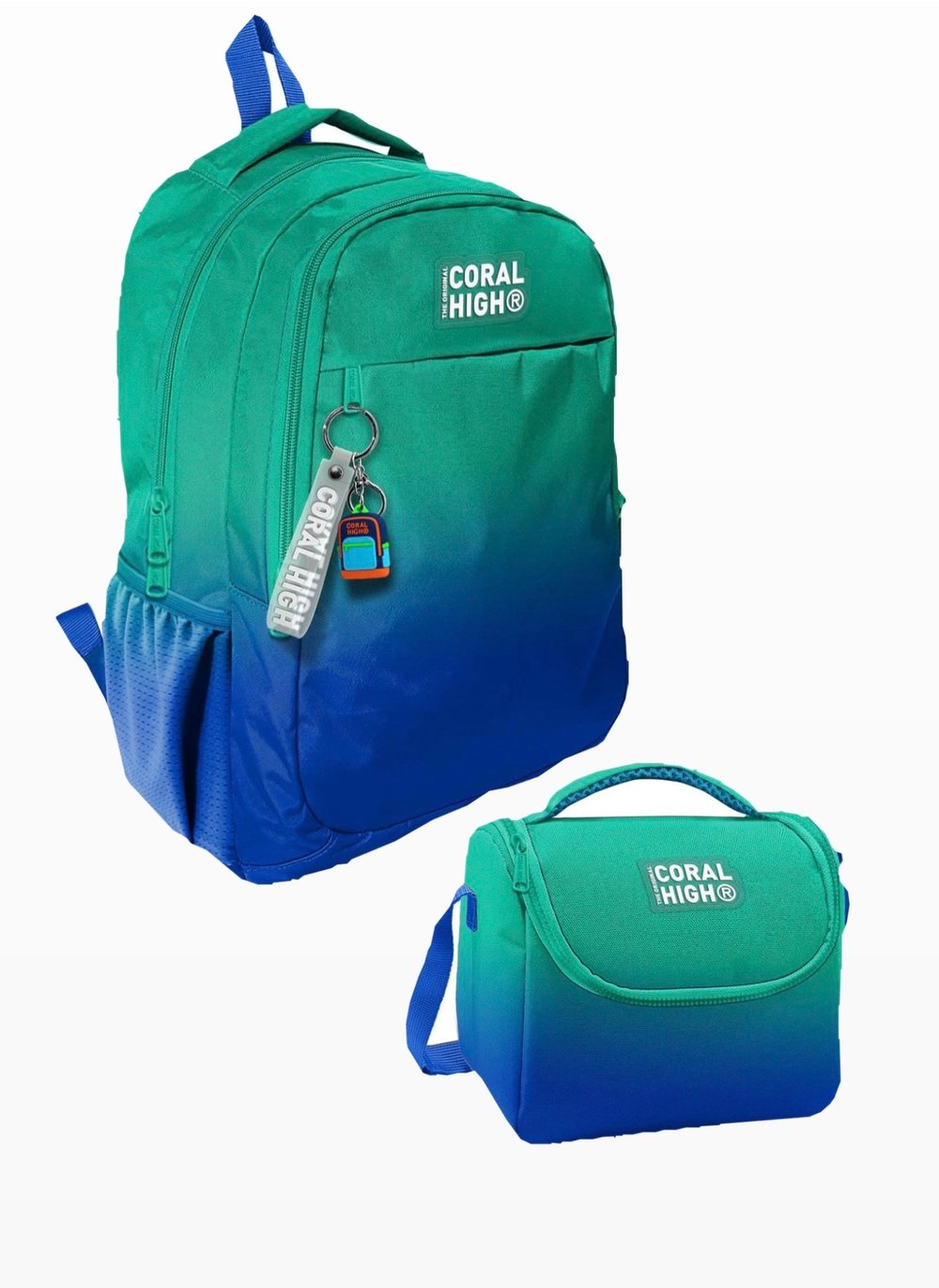 Coral High Yeşil Saks Renk Geçişli Çanta ve Beslenme Çantası