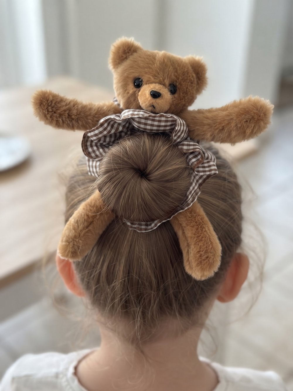 Peluş Teddy Ekose Desenli Topuz Lastik