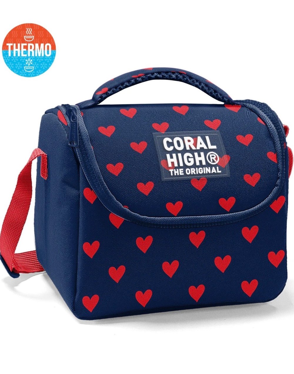 Coral High  Lacivert Kırmızı Kalp Desenli Thermo Beslenme Çantası