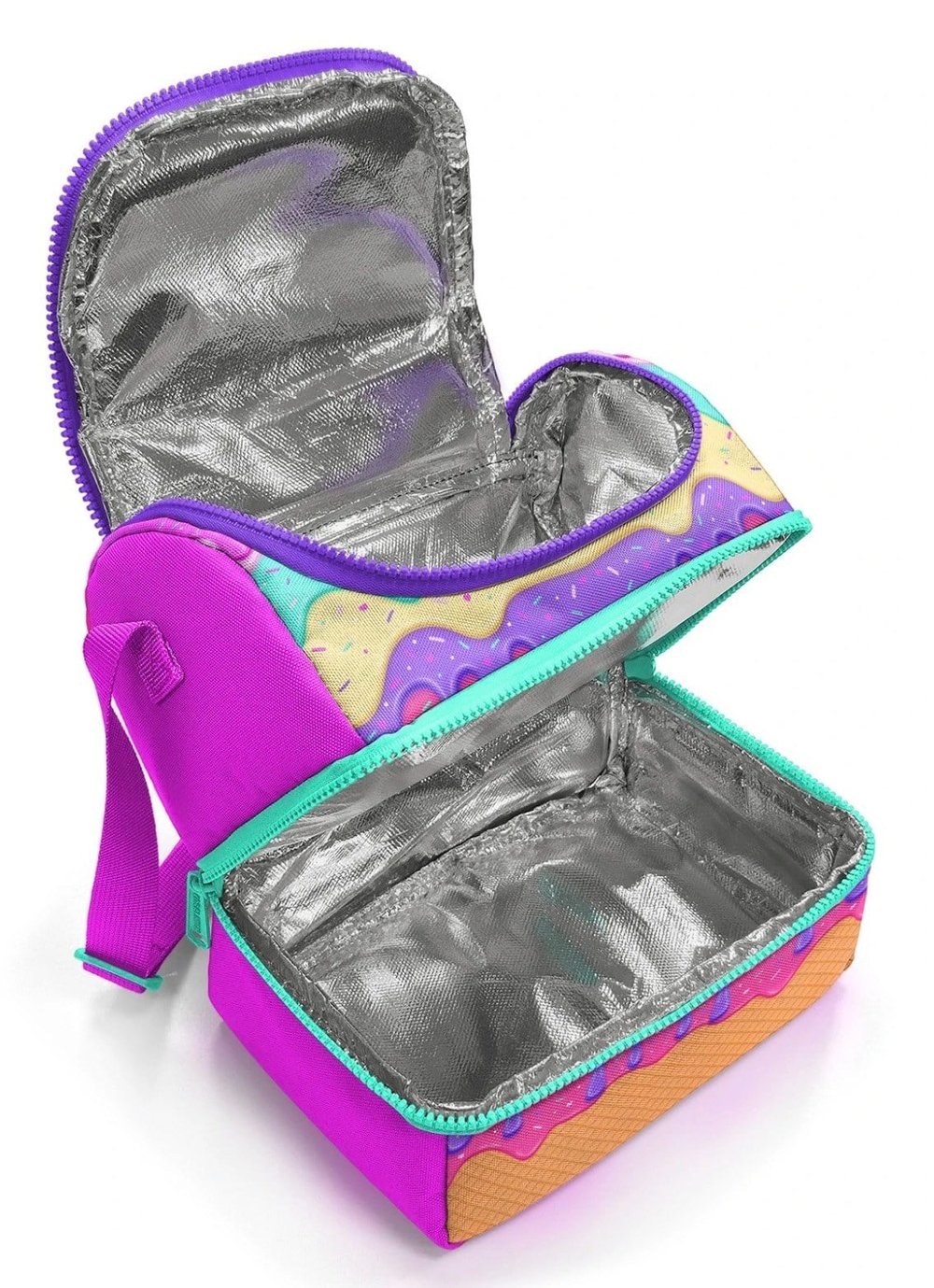 Coral High Kids Pembe Rengarenk Dondurma Desenli Thermo İki Katlı Beslenme Çantası 