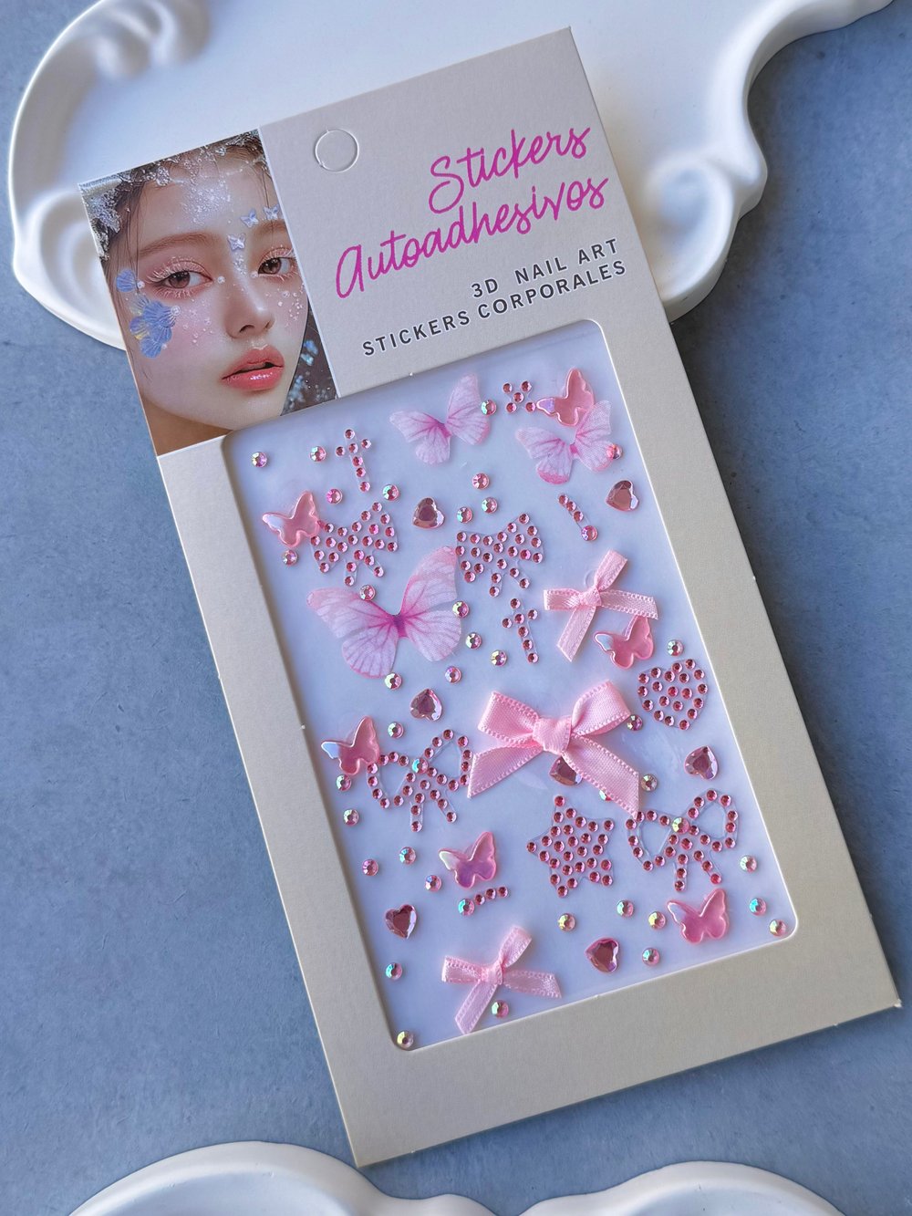 Pembe Kelebek ve Kurdele Detaylı Yüz Ve Saç Taşı