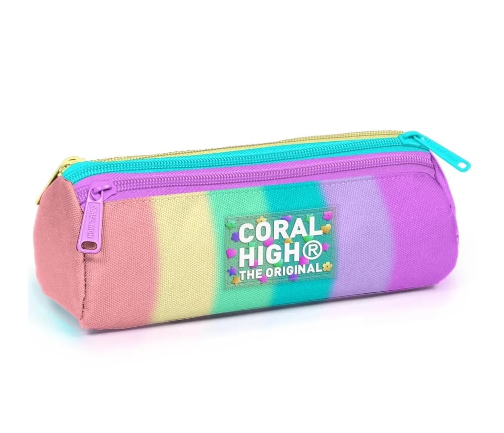 Coral High Soft Renkli Çizgili Üç Bölmeli Kalemlik