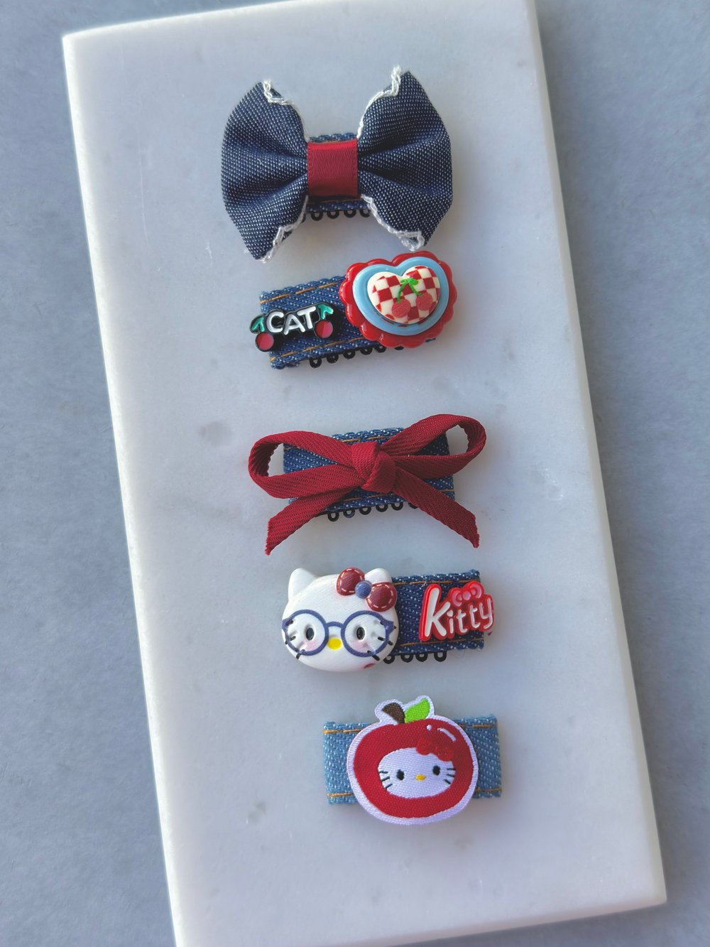 Kot Denim Hello Kitty Saçsız Bebek Tokası 5li