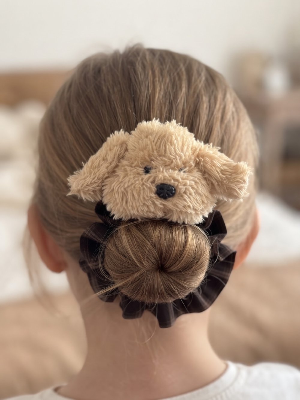 Ekose Desenli Poodle Peluş Köpek Kalın Lastik