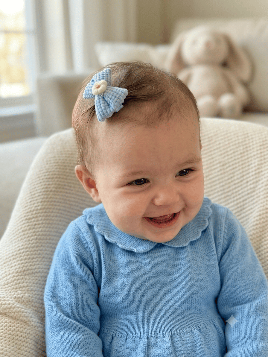 Mavi Papatya Detaylı Saçsız Bebek Tokası 5li
