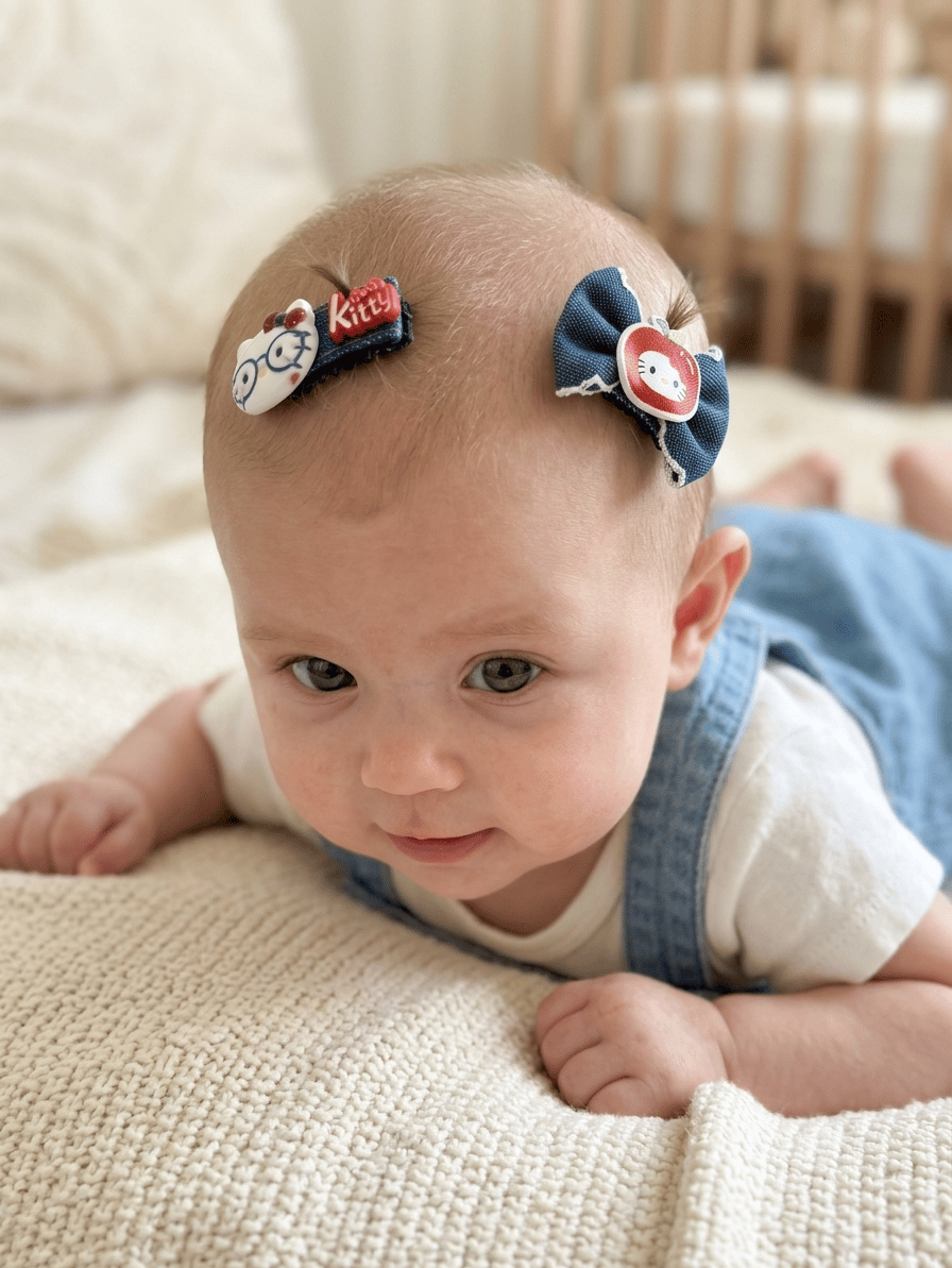 Kot Denim Hello Kitty Saçsız Bebek Tokası 5li