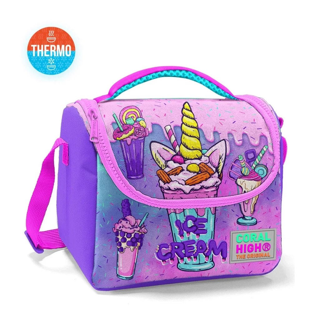 Coral High Pembe Mor Milkshake Dondurma Desenli Thermo Beslenme Çanta