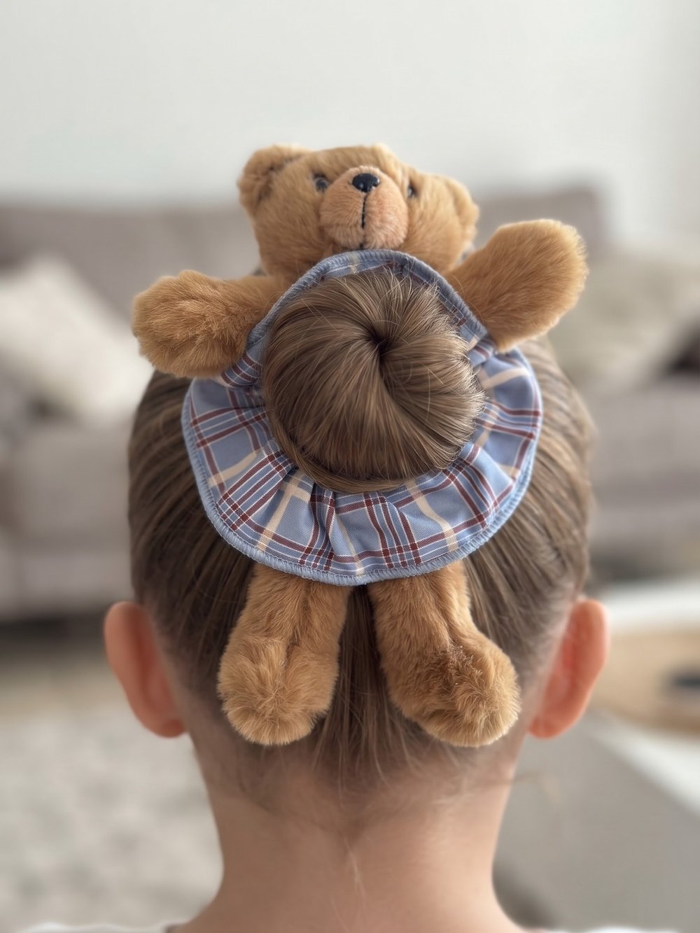 Peluş Teddy Ekose Desenli Topuz Lastik