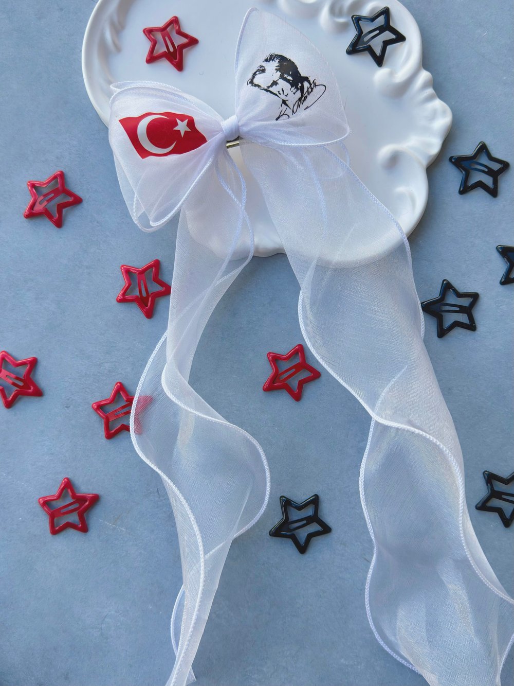 Atatürk & Bayrak Baskılı Beyaz Kurdele