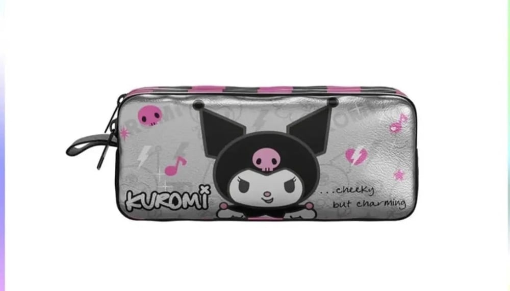 Lisanslı Kuromi Pembe Dama Desenli İlkokul & Ortaokul Çanta  Seti