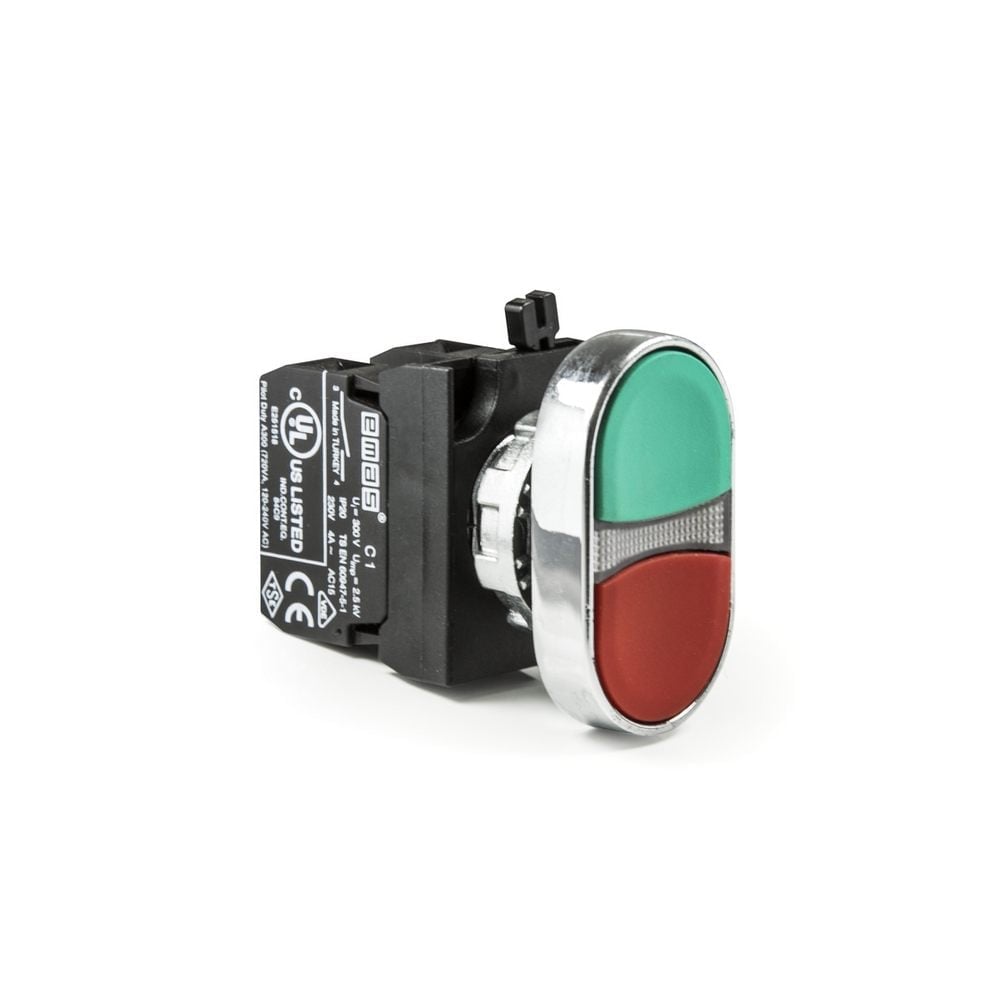 CM Serisi Metal 1NO+1NC Çiftli Düz Kırmızı-Yeşil 22 mm Buton