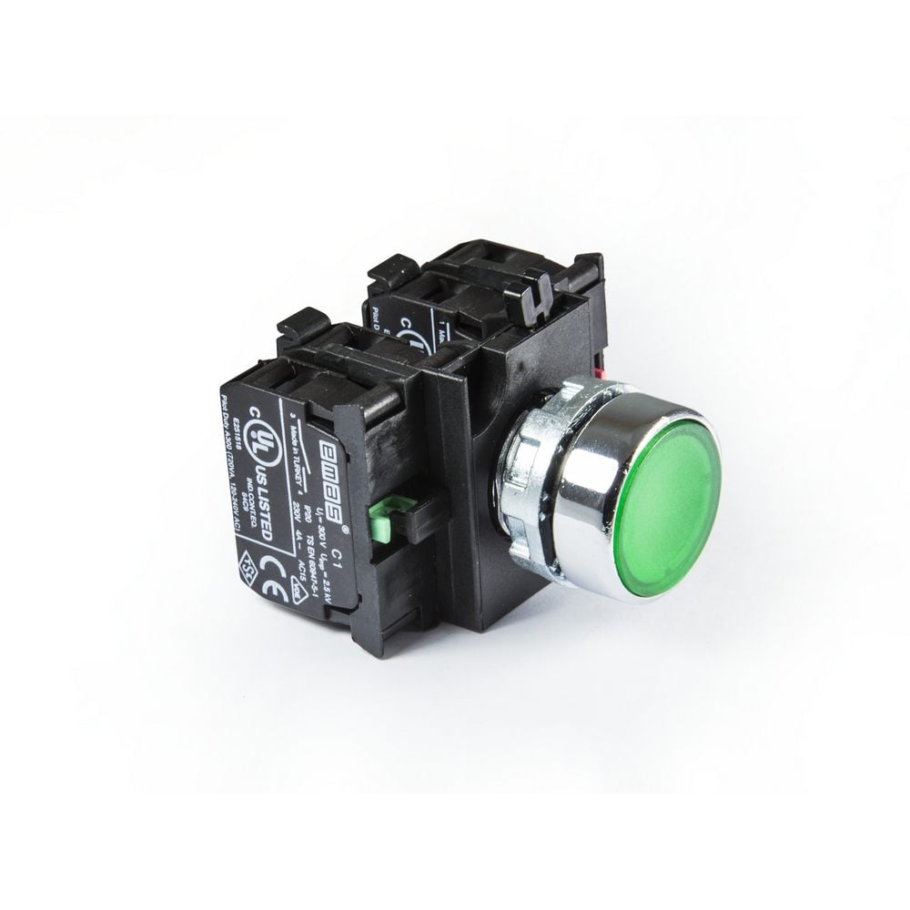 CM Serisi Metal 2NO+2NC Yaylı Düz Yeşil 22 mm Buton