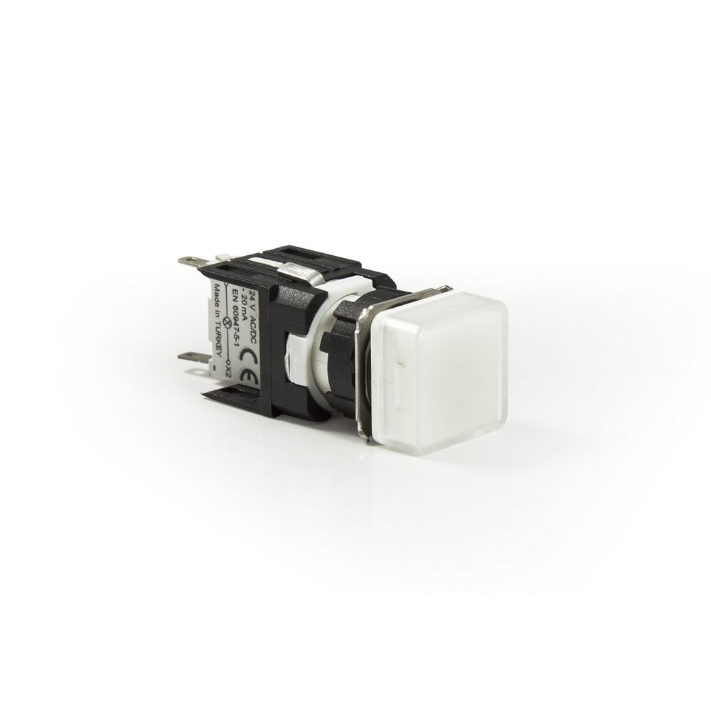D Serisi Plastik LED'li 12-30V AC/DC Kare Beyaz 16 mm Sinyal