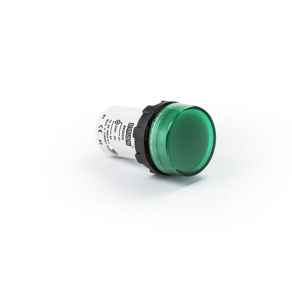 MB Serisi Plastik LED'li 230V AC Yeşil 22 mm Sinyal