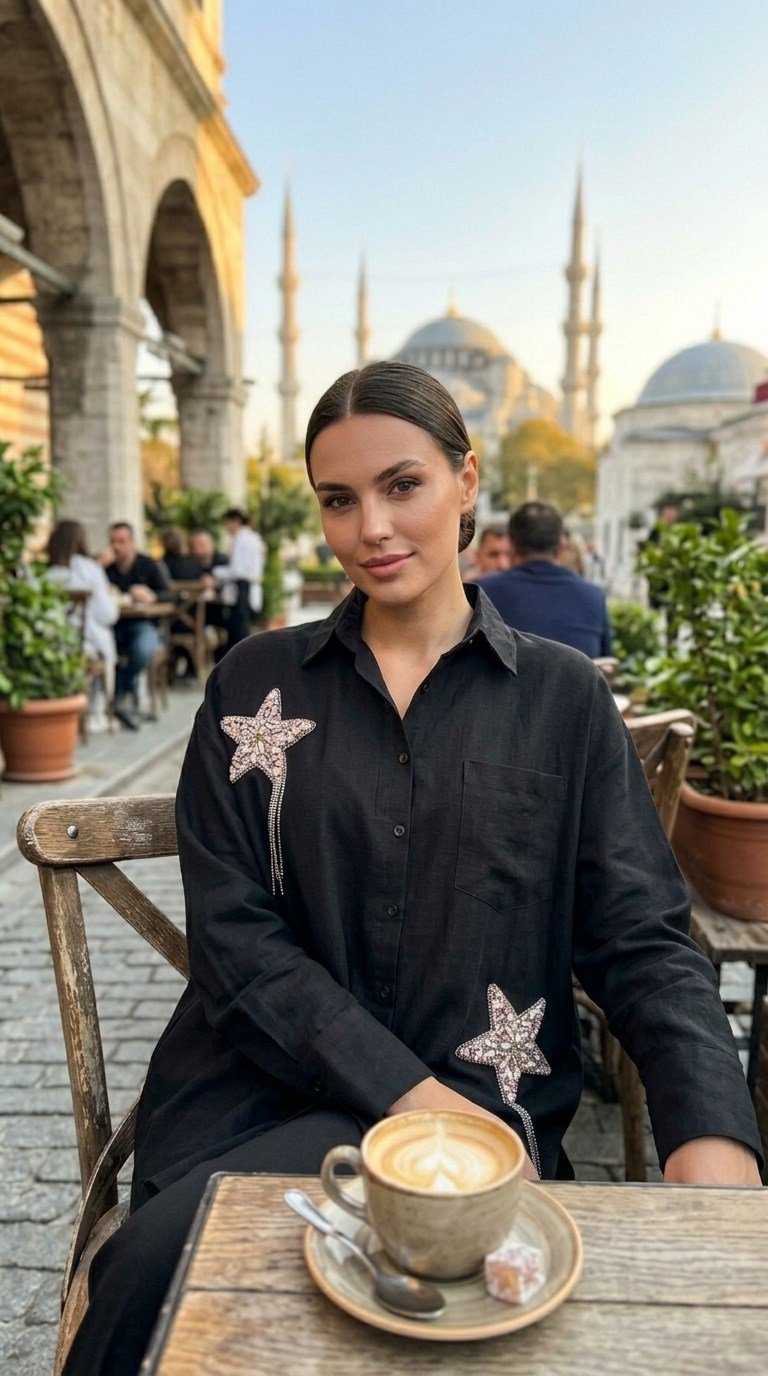 YILDIZ ZİNCİR DETAYLI MODAL GÖMLEK