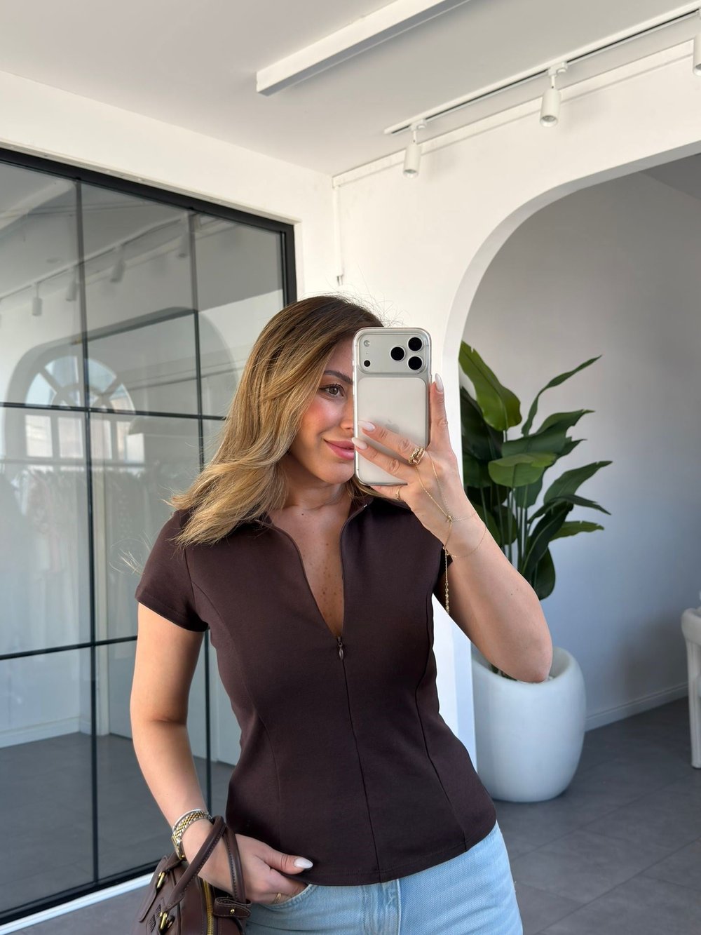 Polo Yaka Fermuarlı Bluz 3232