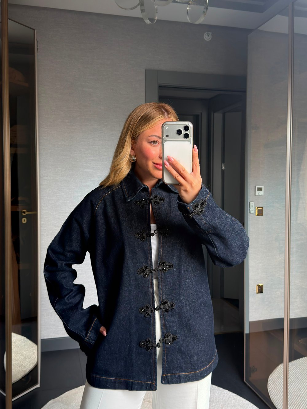 Süslü Düğmeli Denim Ceket 5663