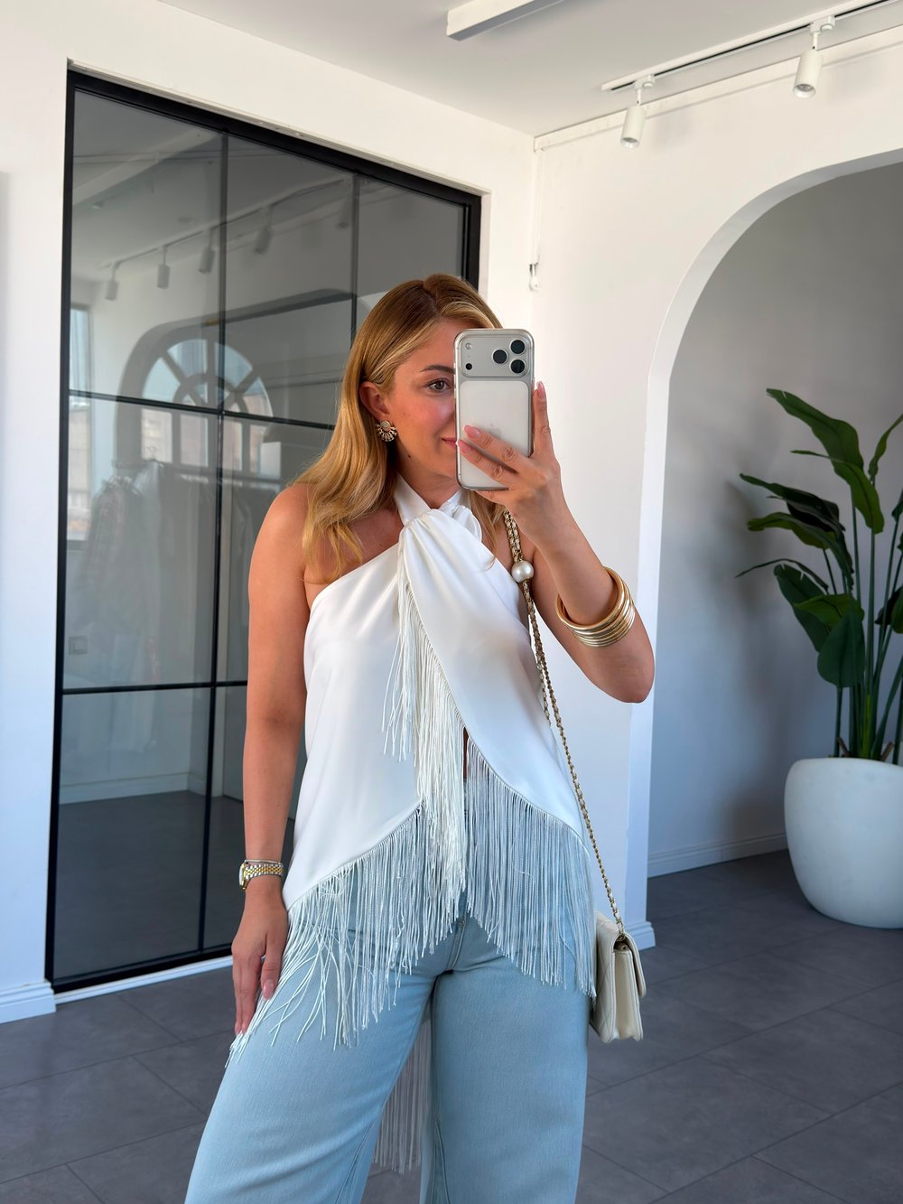 Püskül Detay Saten Bluz   8574