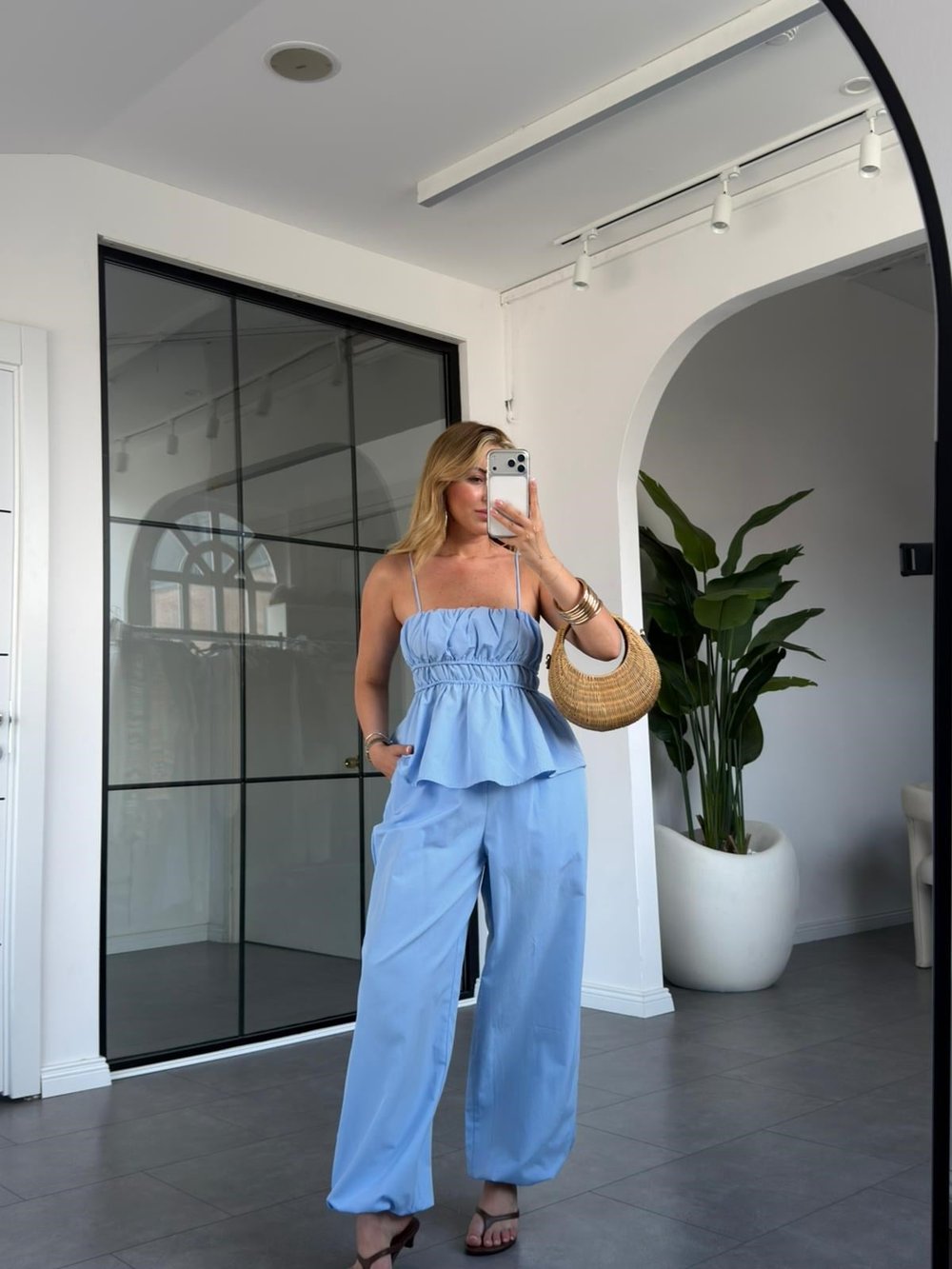 Bağlamalı İnce Askılı Bluz Pantolon Takım 581137