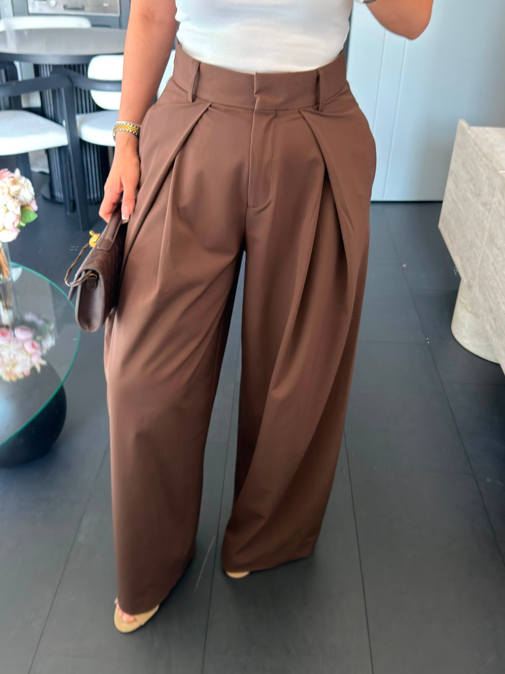  Pile Detaylı Geniş Paça Pantolon 288