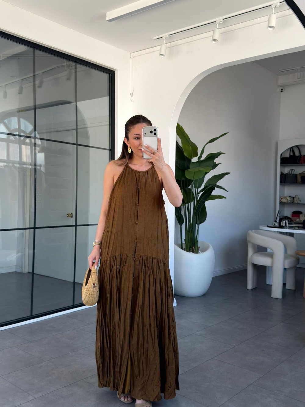 Halter Yaka Düğmeli Elbise 58536