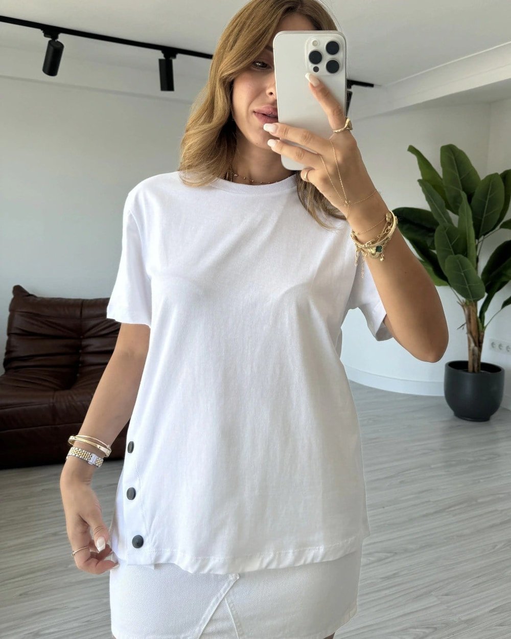 Düğme Detay Basic T-shirt
