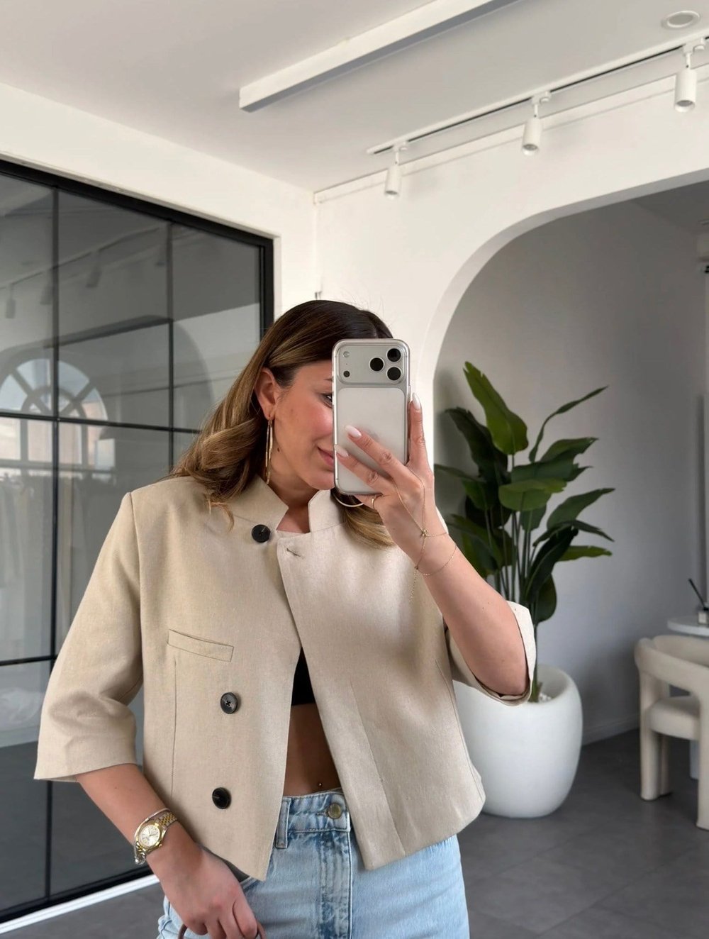 Keten Crop Ceket 9736