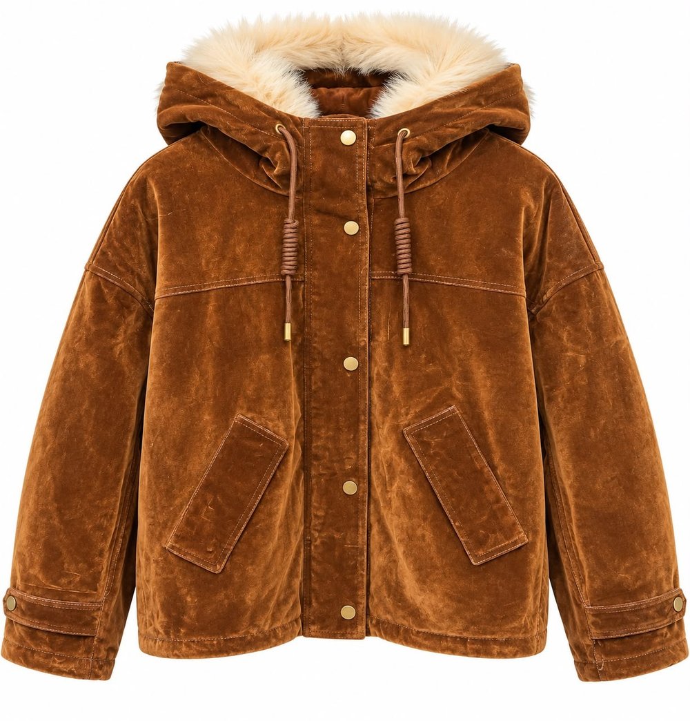 Kadife Dokulu Kürklü Mont 9010