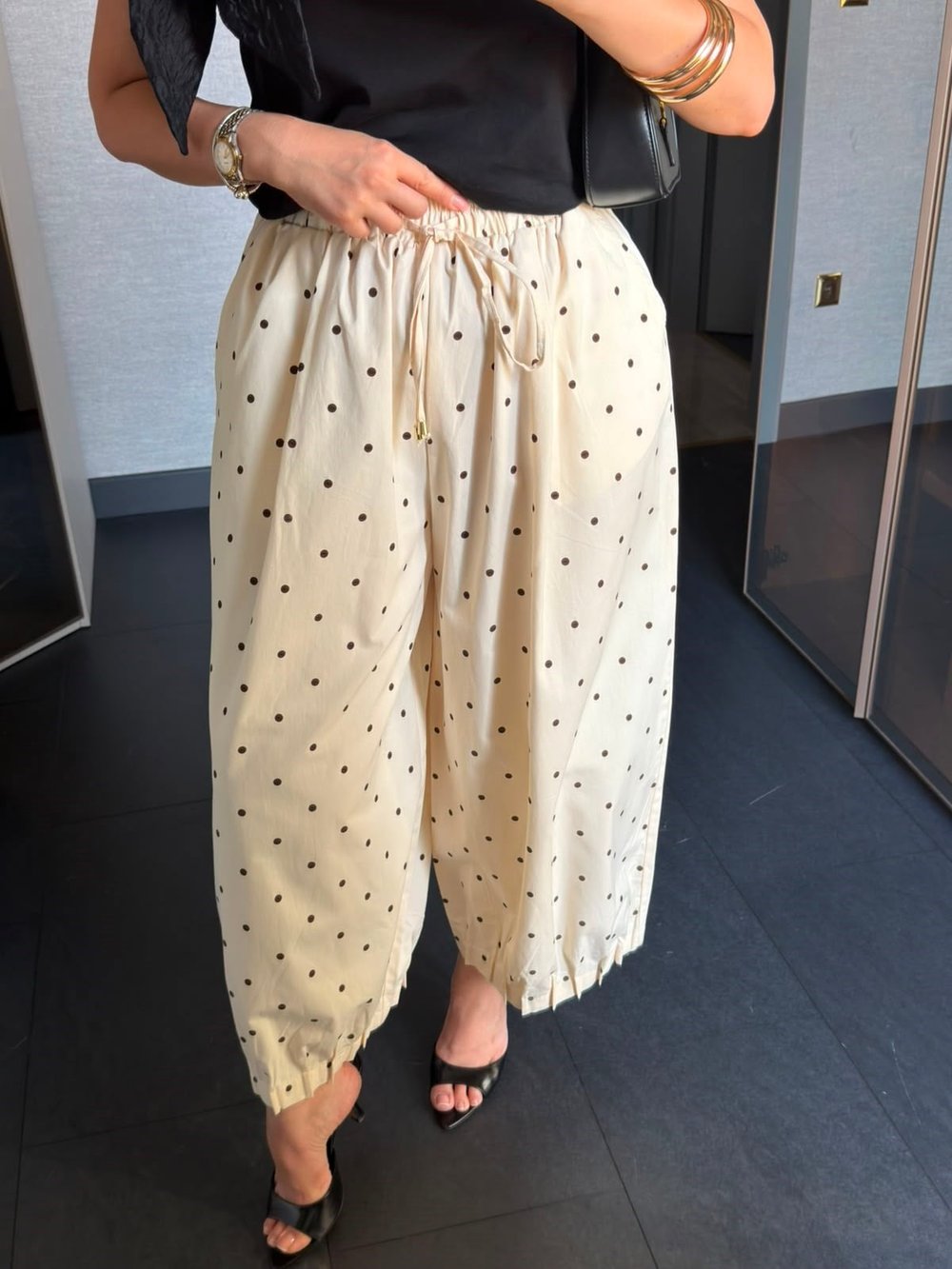  Puantiye Desen Beli Lastikli Paça Detay Şalvar 51451   