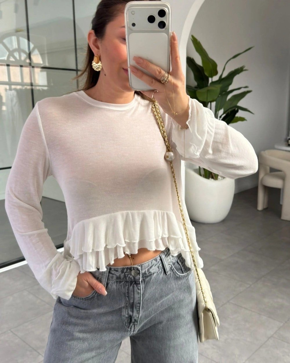 ETEKLİ TRANSPARAN BLUZ 14385