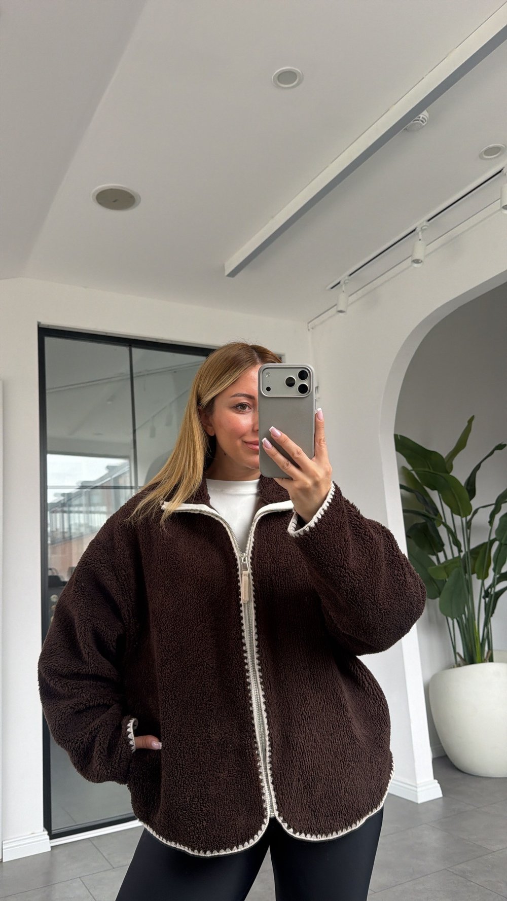 Kahve Biye Detaylı Peluş Ceket 22865