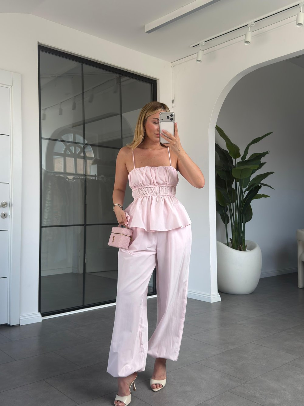 Bağlamalı İnce Askılı Bluz Pantolon Takım 581137