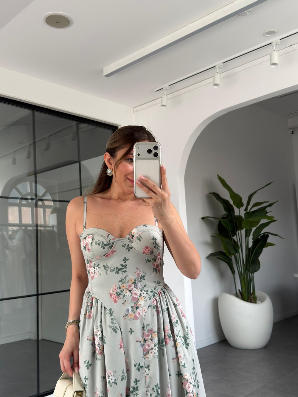 Kalp Yaka Çiçek Desen Elbise 0699
